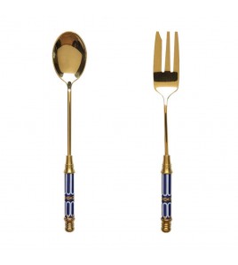 Ceramic Handle Golden Stainless Spoon And Fork